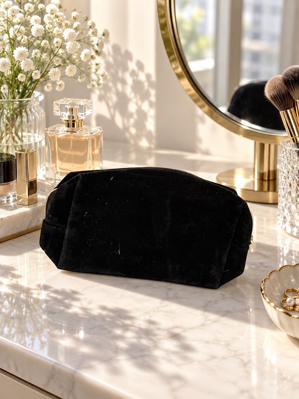 Yves Saint Laurent Black Velvet Makeup Bag | Compact Beauty Pouch - Picture 3 of 6